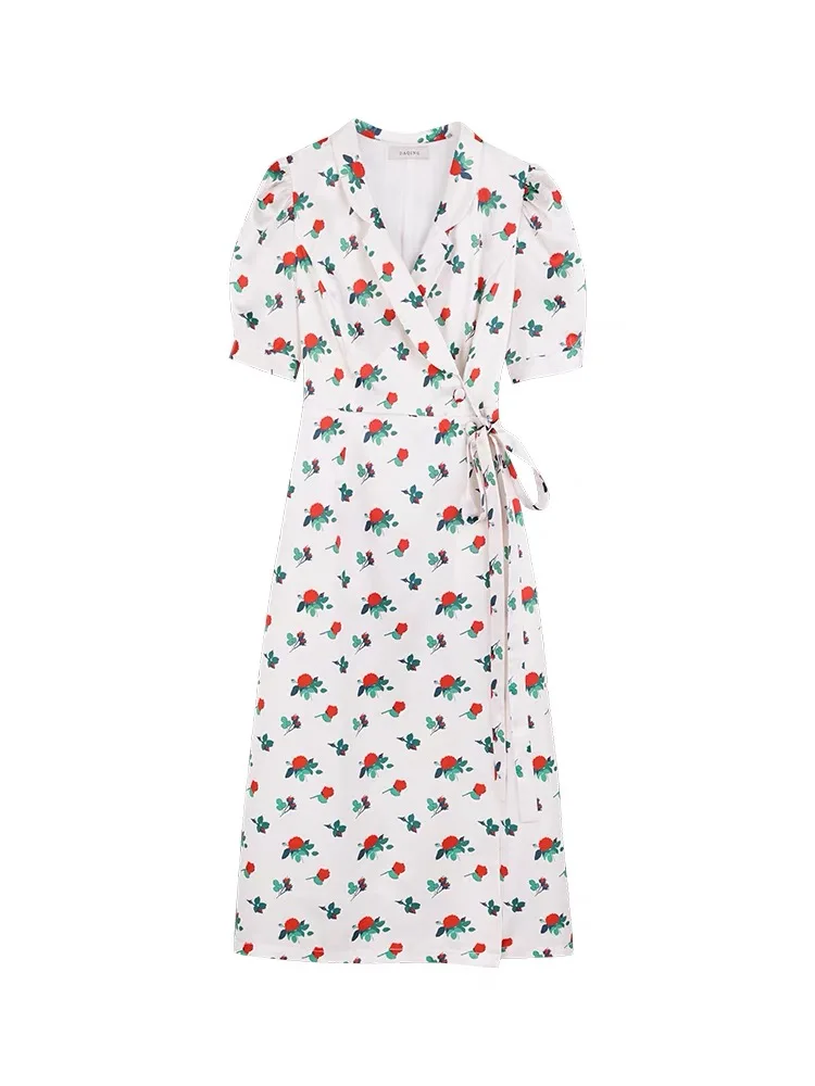 

Women High Slit Short Sleeve Office Lady Summer Clothes French Style Casual Dress Vacation Dress 2021