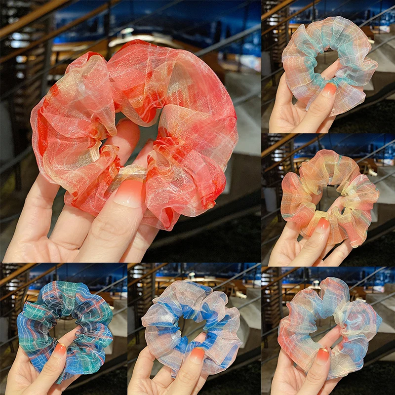 

Organza Scrunchies Colorful Plaid Elastic Hair Band Mesh Women Ponytail Holders Hair Bands Sweet Scrunchie Hair Accessories