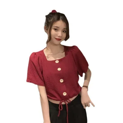 

Spring 2021 new Korean style design small crowd solid color drawstring shirt small woman looks thin