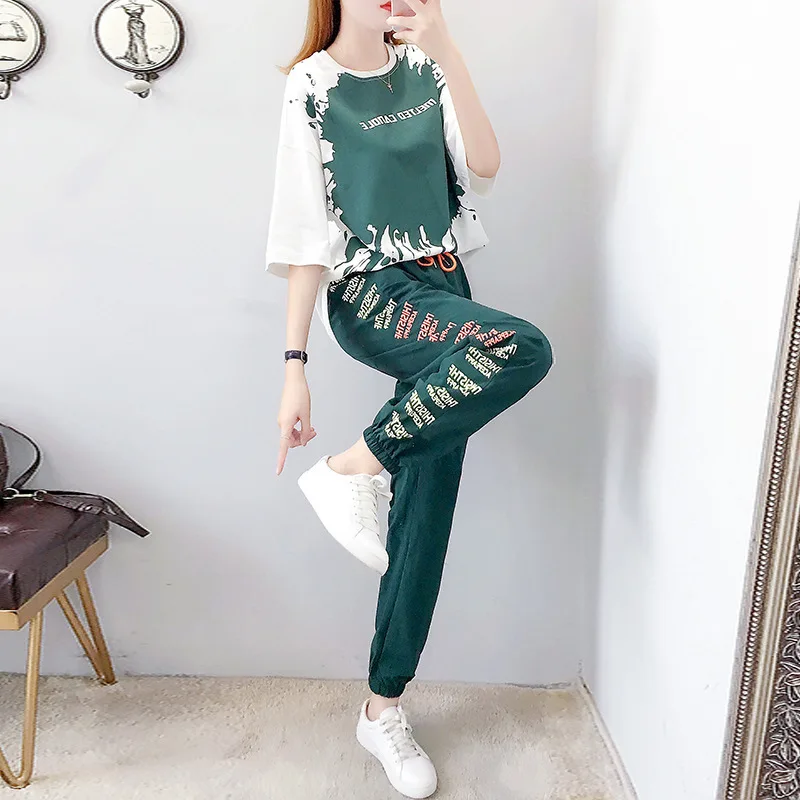 

Woman Sportwear Suits Fashion O-Neck Short Sleeve Tops Long Pants Two Piece Set Casual Ladies Tracksuit Streetwear Elegant Suit
