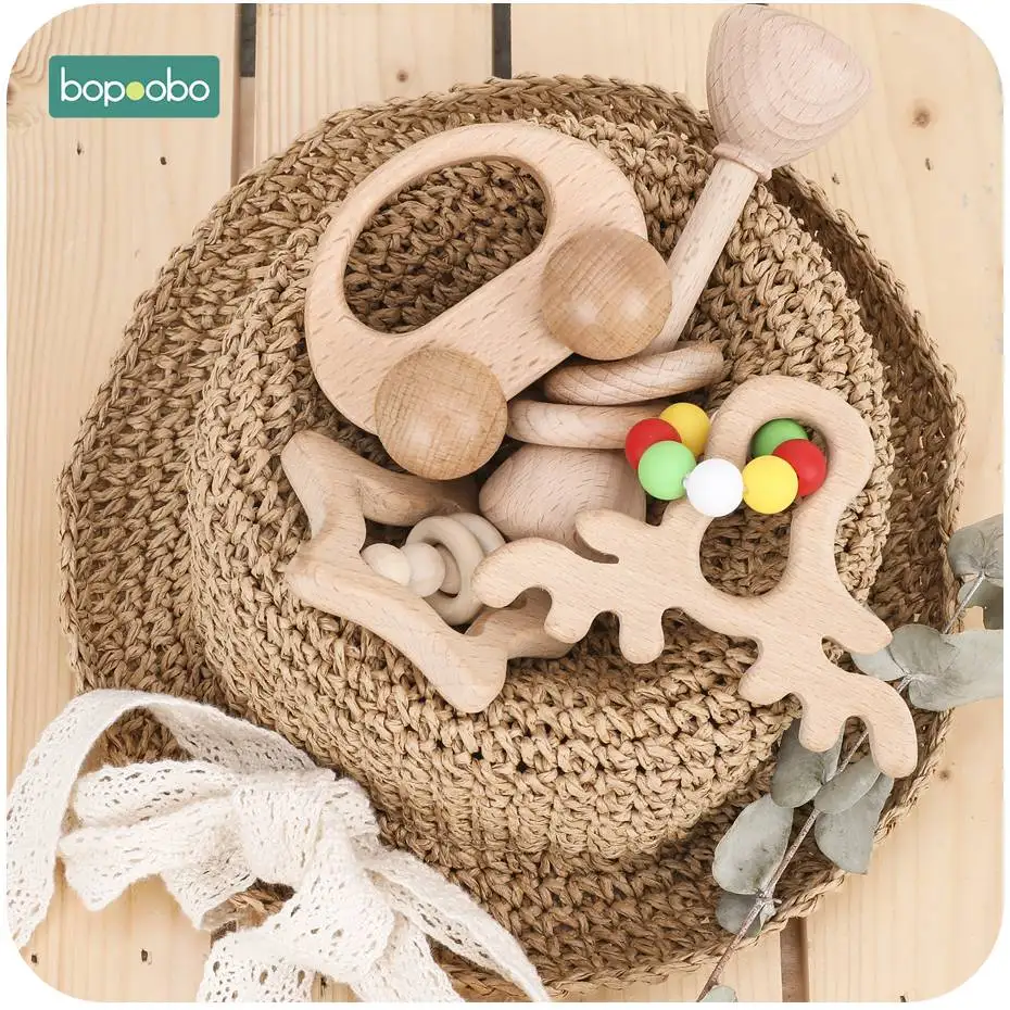 Bopoobo 4 шт./компл. Игрушки для маленьких детей с рисунком кролика Троянский конь облако Бук деревянная игрушки-прорезыватели для кормления против грызунов нового дизайна крошечные стержень игрушки детские товары