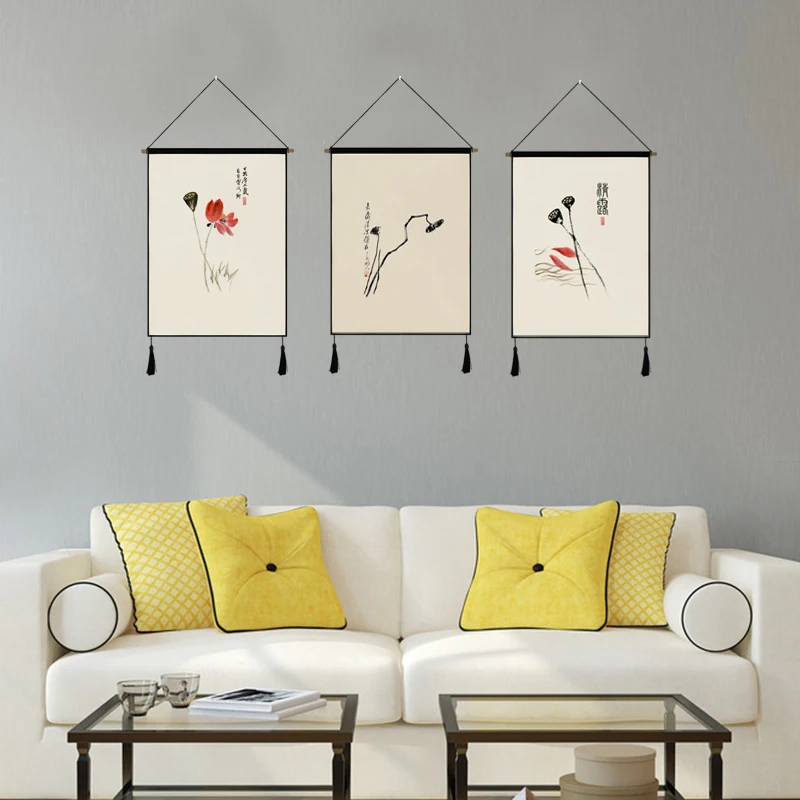 Китайский гобелен с лотосом тканевая картина для дома спальни гостиной