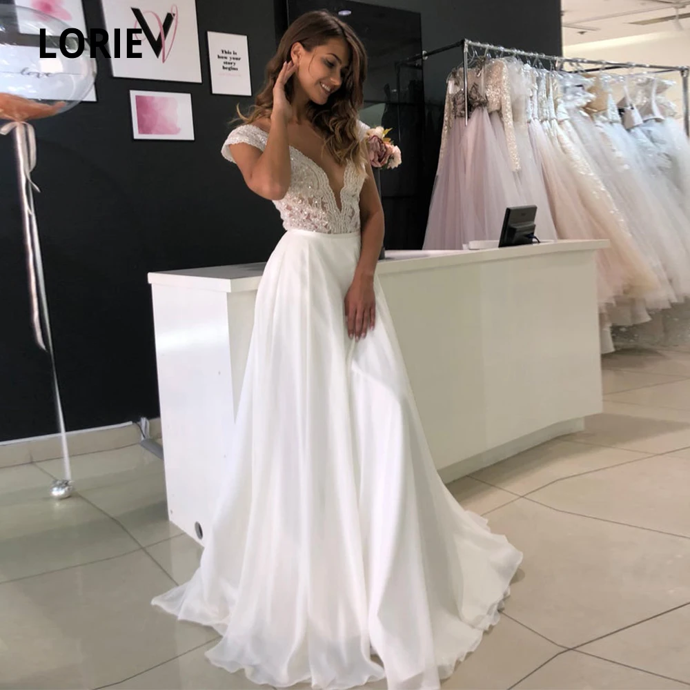 Свадебные платья трапеции LORIE в стиле бохо 2019 кружевные свадебные с рукавами