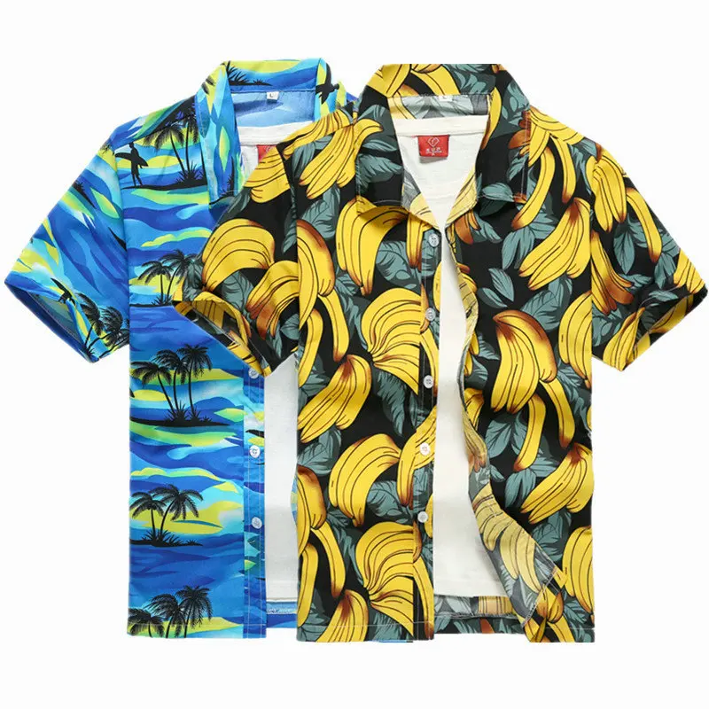 

2021 New Male Hawaiian Shirts Fashion Men's Casual Button Hawaii Print Beach Short Sleeve Quick Dry Top Blouse M-5XL