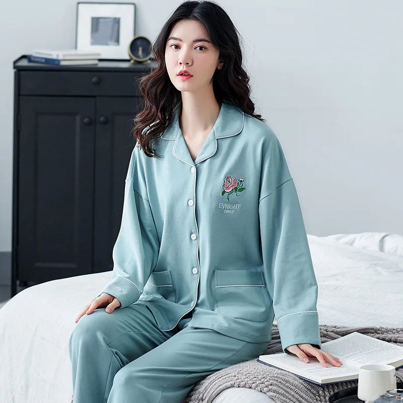 Spring Autumn 2020 Pajamas Women's Long Sleeve Cardigan Cotton Nightgown Pineapple Home Wear 2Pcs Set Nightwear Sleepwear