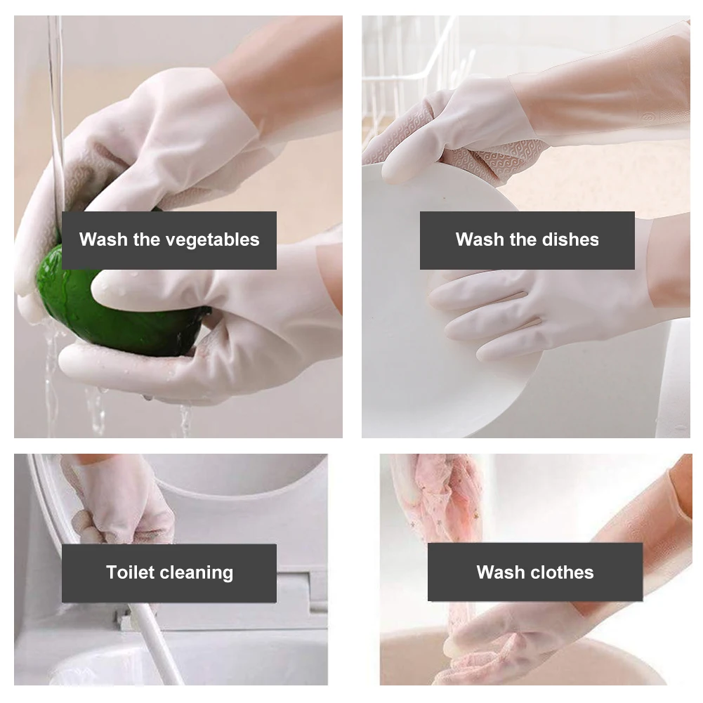 

Dish Washing Gloves Transparent Laundry Waterproof Non-slip Durable Kitchen Plastic Rubber Gloves