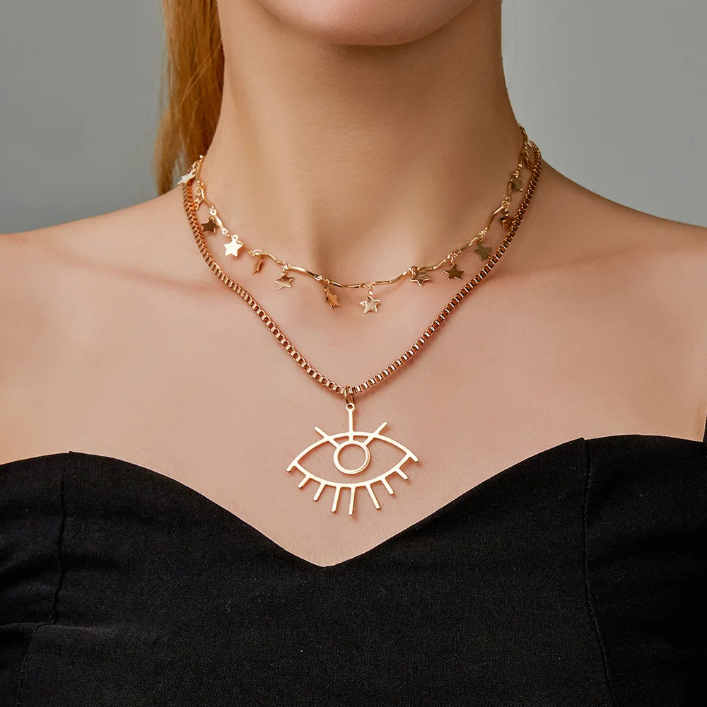 

Fashion Evil Eye Pendant Necklaces For Women Exquisite Star Tassel Choker Necklace Ethnic Multilayer Female Bohemian Jewelry
