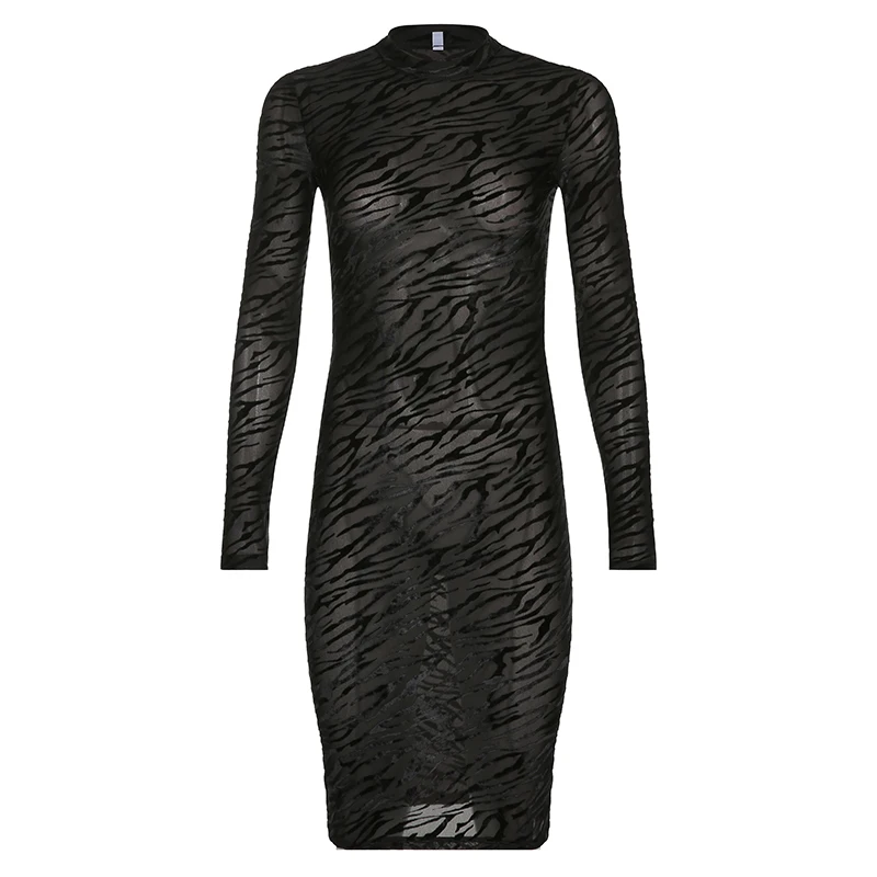 Платье BIIKPIIK средней длины в черную полоску с воротником осень-зима облегающие