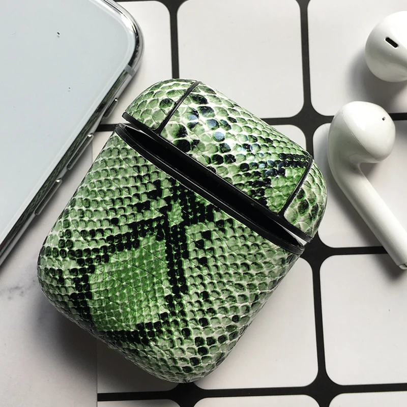 MSW-Light Green Змеиная кожа наушники из искусственной кожи чехол для Apple Airpods Bluetooth гарнитура защитный противоударный чехол для Air Pods сумки для хранения - Цвет: MSW-Light Green