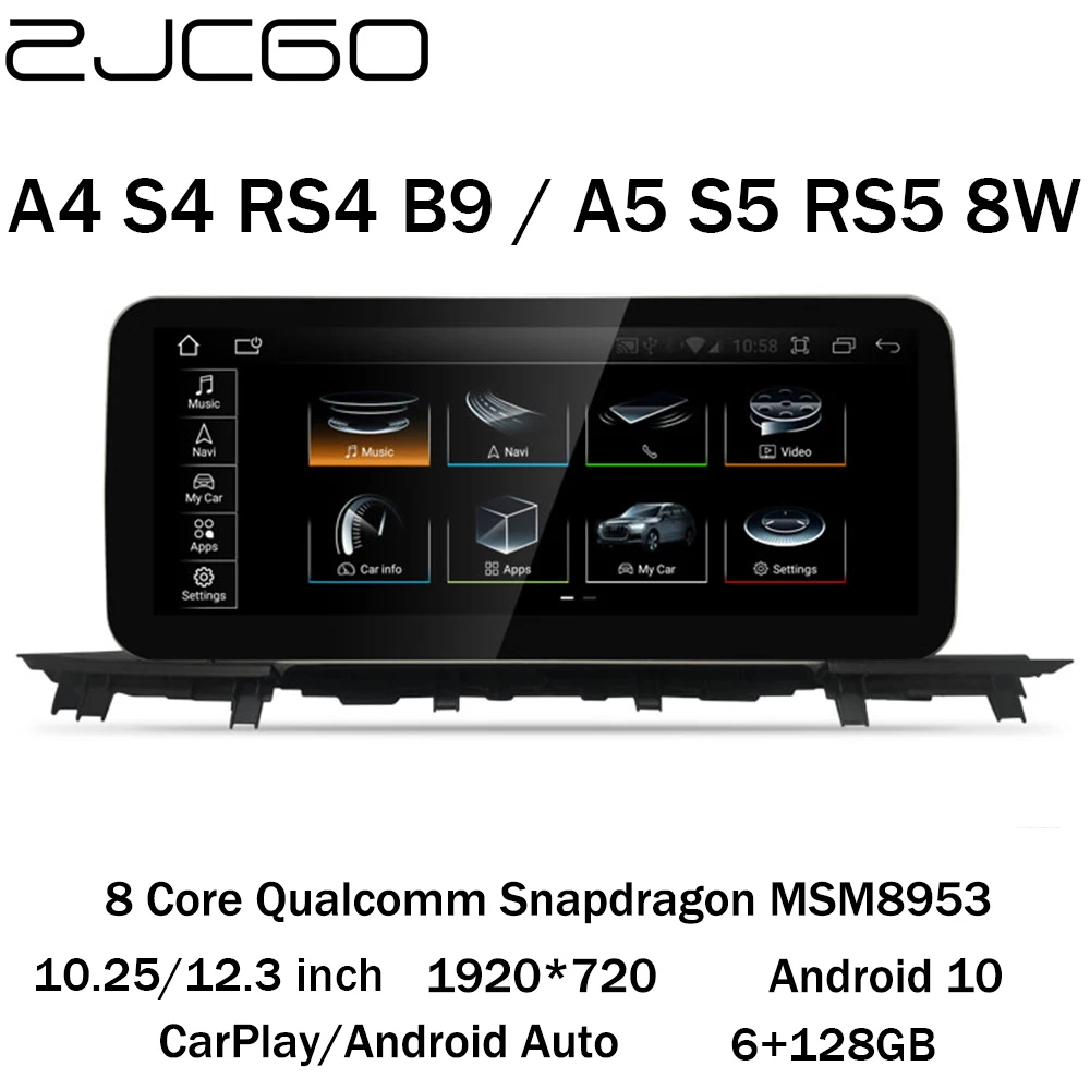 

ZJCGO Car Multimedia Player Stereo GPS Radio Navigation Android Screen MMI MIB for Audi A4 S4 RS4 A5 S5 RS5 B9 8W 8W6 2016~2022