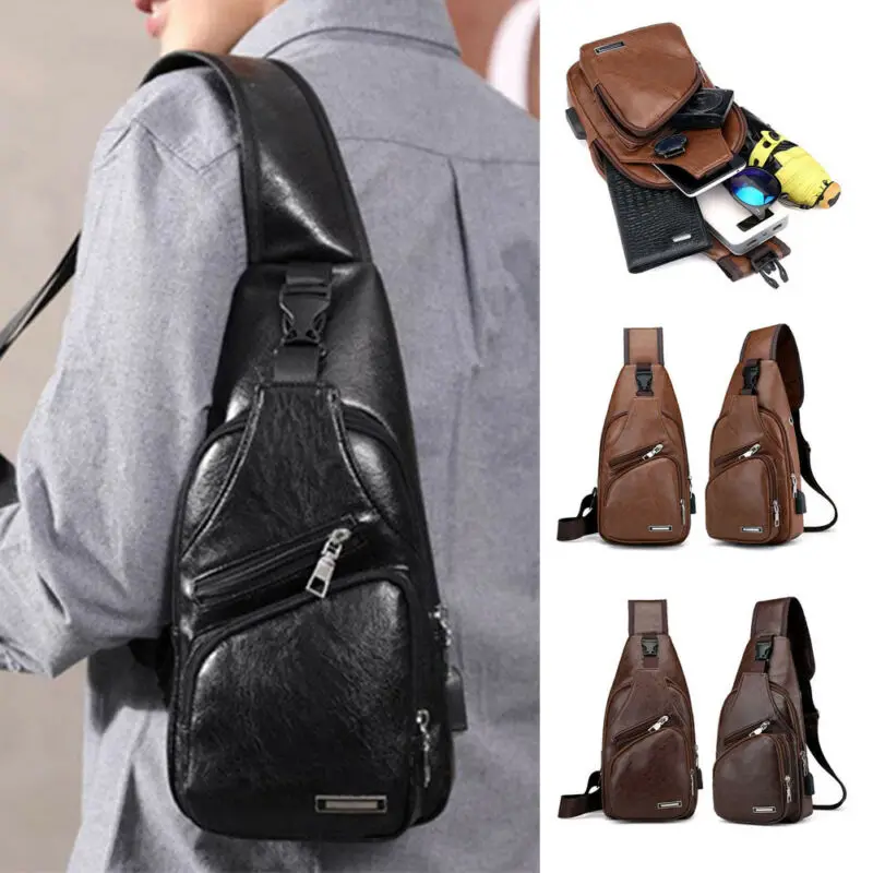 Мужская кожаная сумка-слинг нагрудная Сумочка через плечо велосипедные