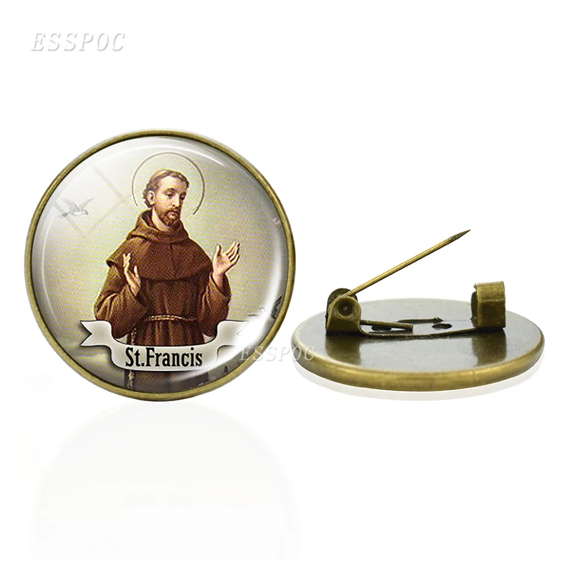 Vintage Bronze Jewelry 12 Saint Glass Cabochon Brooches Therese Pins Anthony Badges Religious for Men Women | Украшения и