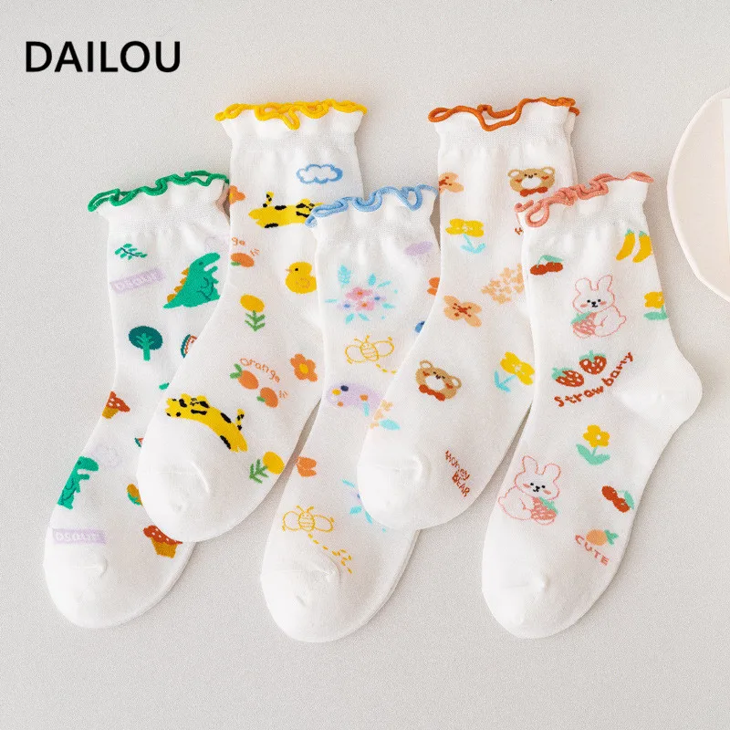 

Носки женские кружевные, с рисунком медведя, кролика, динозавра, 2021