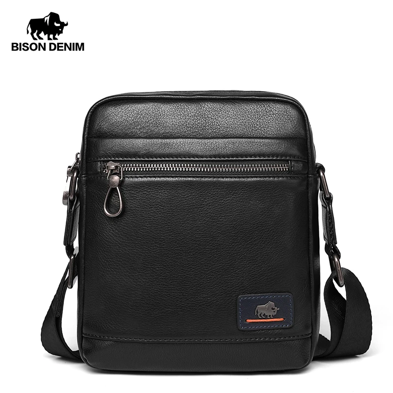 Мужская сумка мессенджер BISON DENIM классическая черная деловая через плечо из