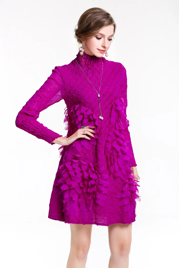 2019 Новое Осеннее плиссированное платье Miyake тяжелая работа Вышитое мини-платье