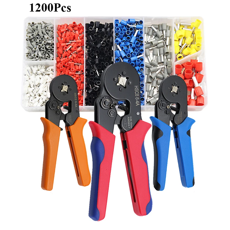 

0.25-10mm2 Self-Adjusting Crimping Pliers Tool Kit With 1200 Wire Insulated Terminals Hand Tool Set Electrician Crimper HSC8 6-4