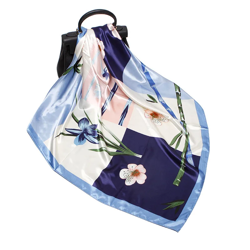 

90*90cm Fashion Silk Satin Hair Scarf Women Handkerchief Printed Female Square Head Bandana Small Neck muffler hijab lady girl