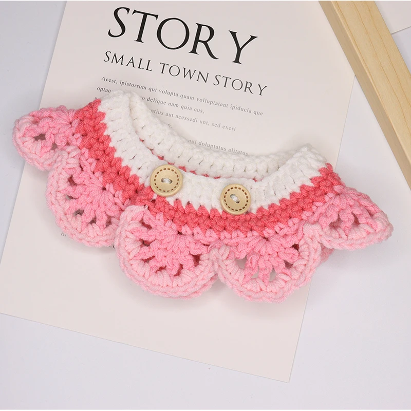 

Hand-knitted Blue Pet Collar Cute Breathable Buttons Cat Dog Rabbit Red Drool Scarf Neck Collar Tedibi Bear Pet Accessories