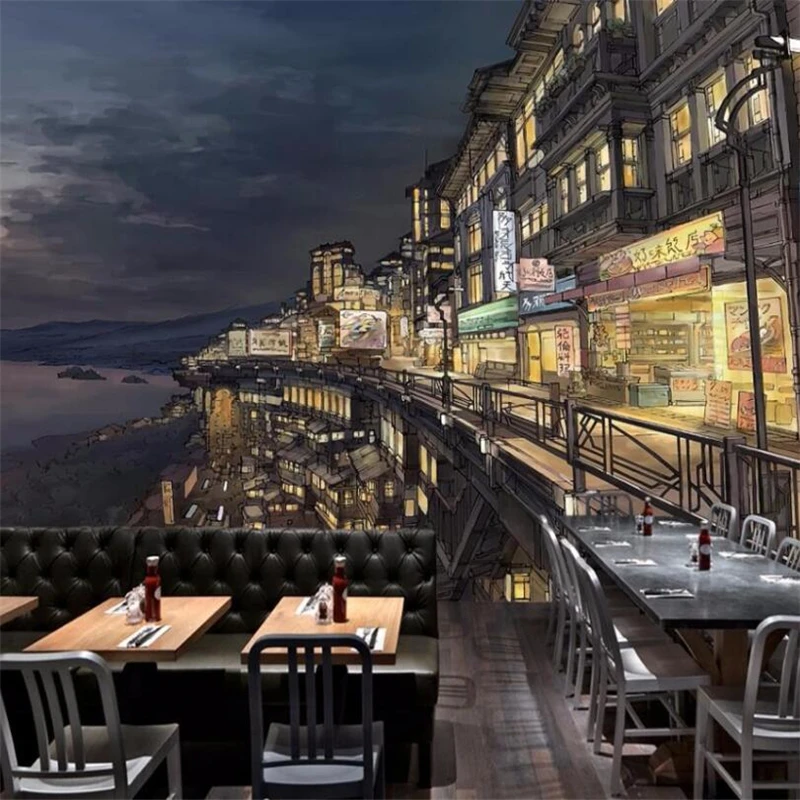 Фотообои на заказ 3d фотообои ручная роспись мультфильм японская улица Осака
