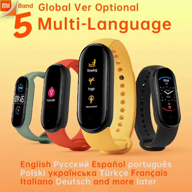 Новинка фитнес браслет Xiaomi Mi Band 5 Магнитный заряд 24 часа пульсометр сна REM шаг