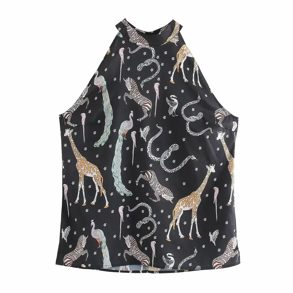 Женская винтажная блузка с животным принтом Повседневная Блузка вырезом