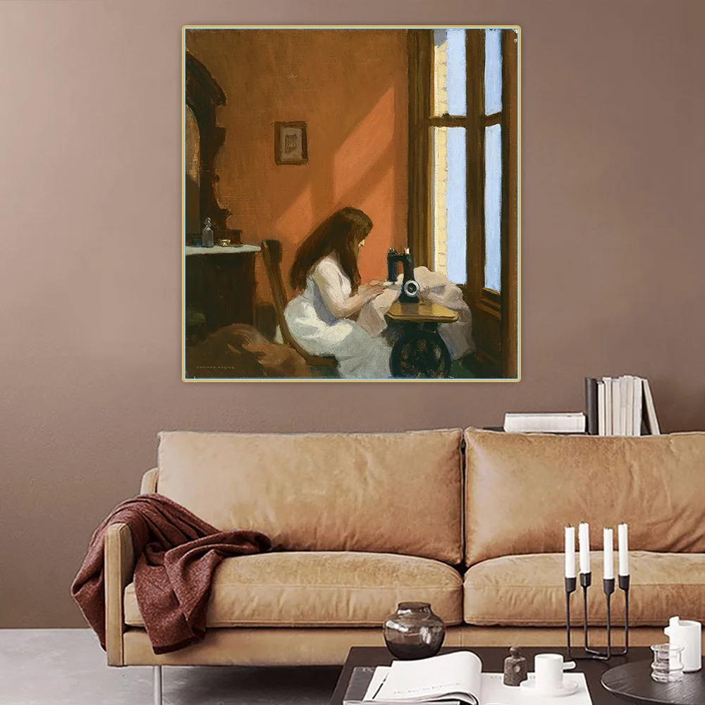 Девушка в швейной машинке 1921 Эдвард Хоппер Холст Картина маслом Искусство