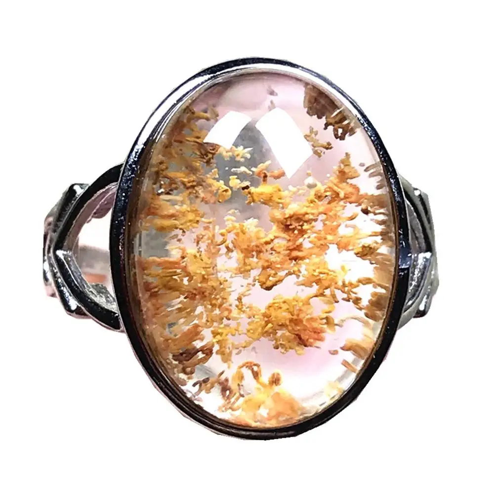 

Кольцо из натурального желтого кварца с бусинами, 20 х15 мм