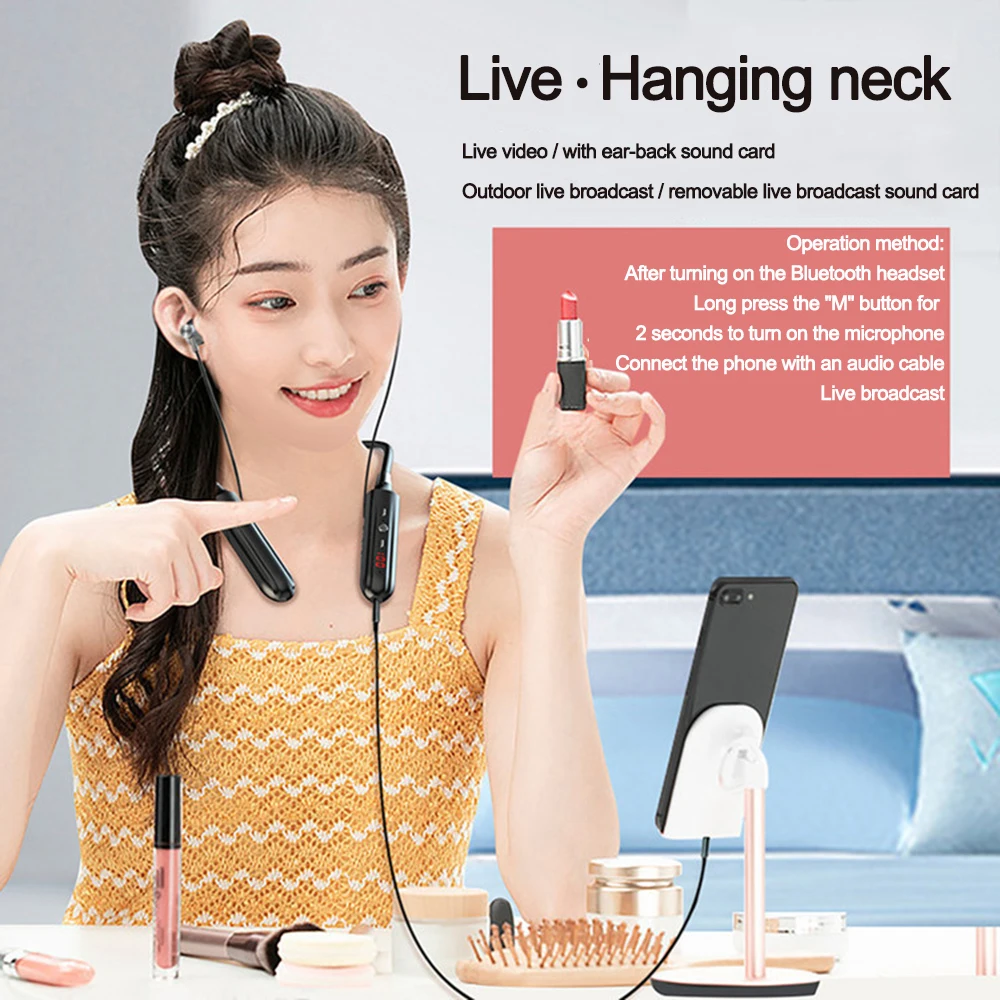 Беспроводные Bluetooth-наушники со звуковой картой магнитные спортивные наушники