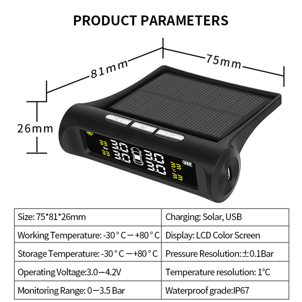 Система контроля давления в шинах TPMS на солнечной батарее датчики цифровой ЖК