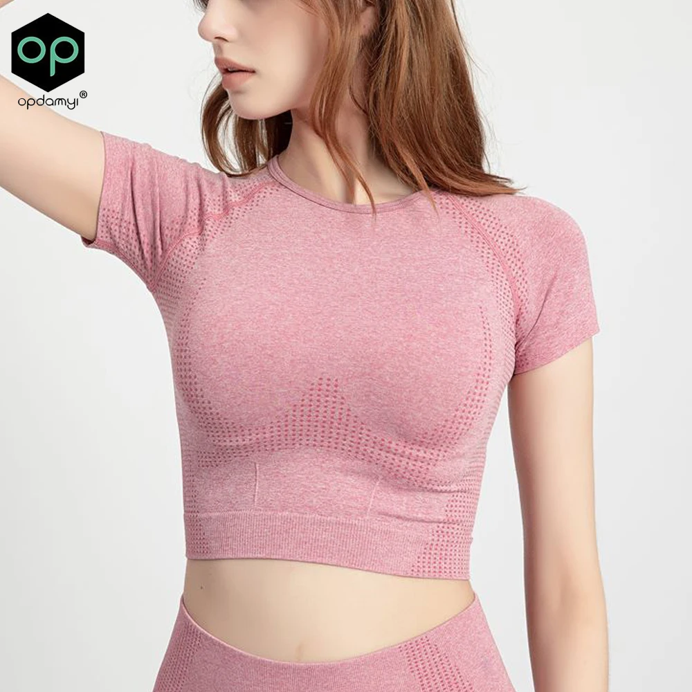 Бесшовная одежда для йоги женская спортивная рубашка топ с коротким рукавом и