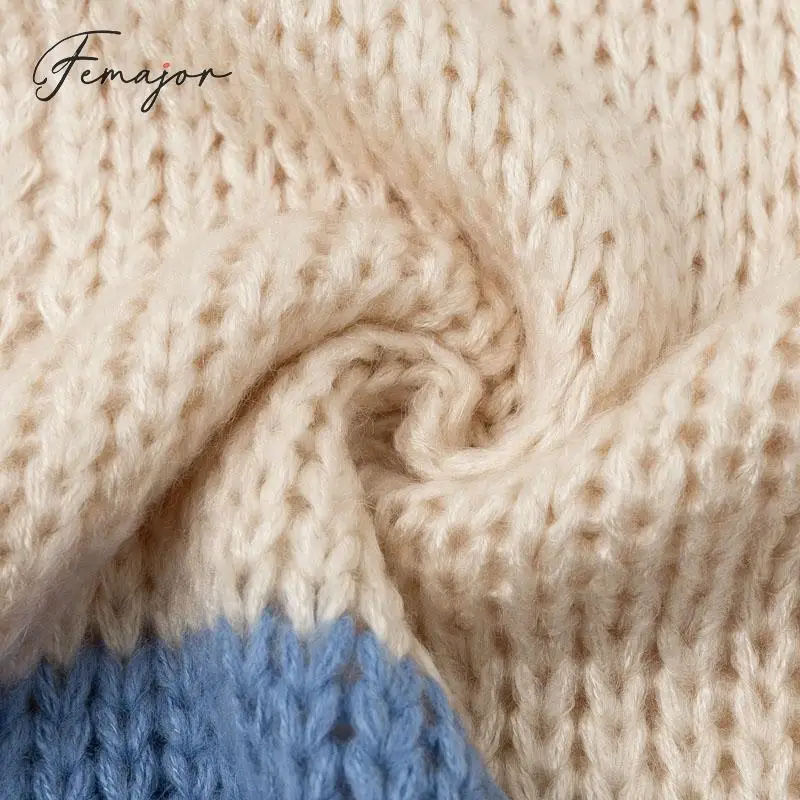 Femajor осень 2019 Женский Теплый кардиган женский модный цветной блок полосатый