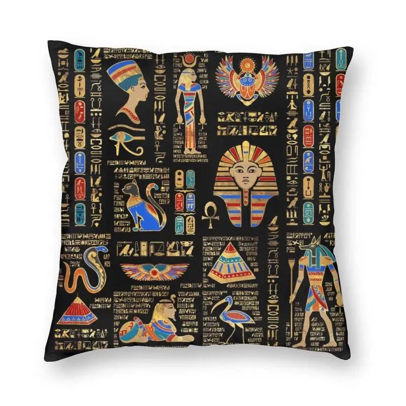 

Egyptian Hieroglyphs And Deities God Cushion Covers Sofa Home Decorative Ancient Egypt Pharaoh Square Throw Pillow Cover 40x40cm