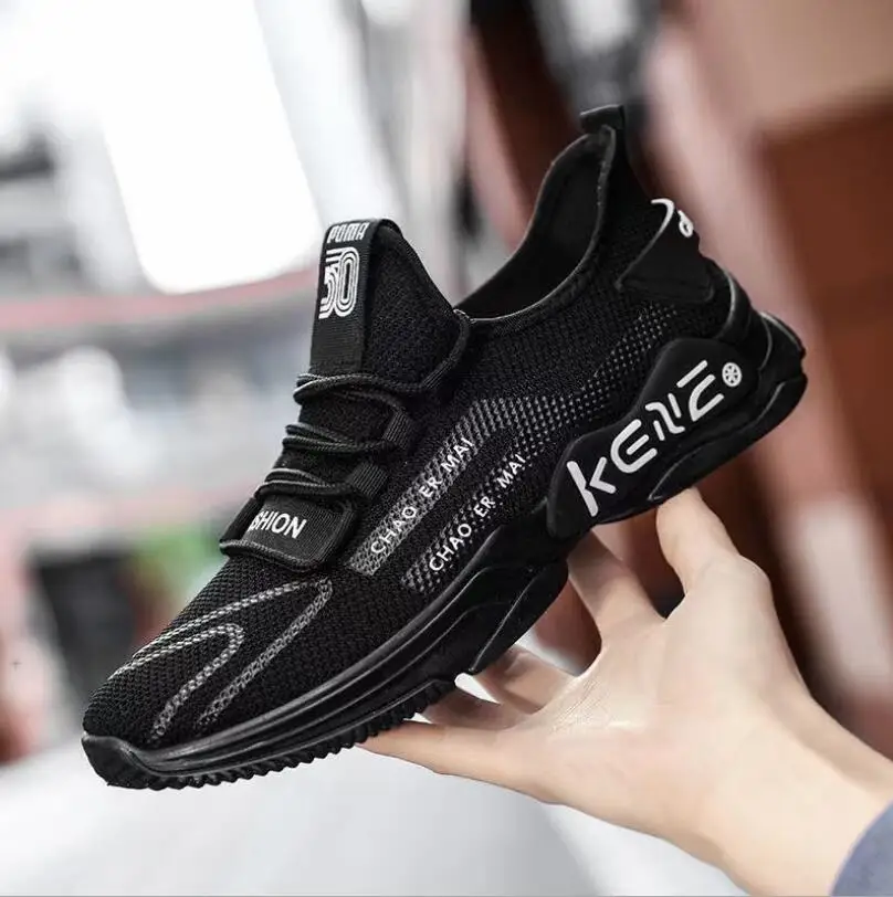 

Hot 2021 New Sports Shoes Men's Breathable Casual Mesh Shoes Comfort Increase Lace-up Non-slip Low-top Running Shoes
