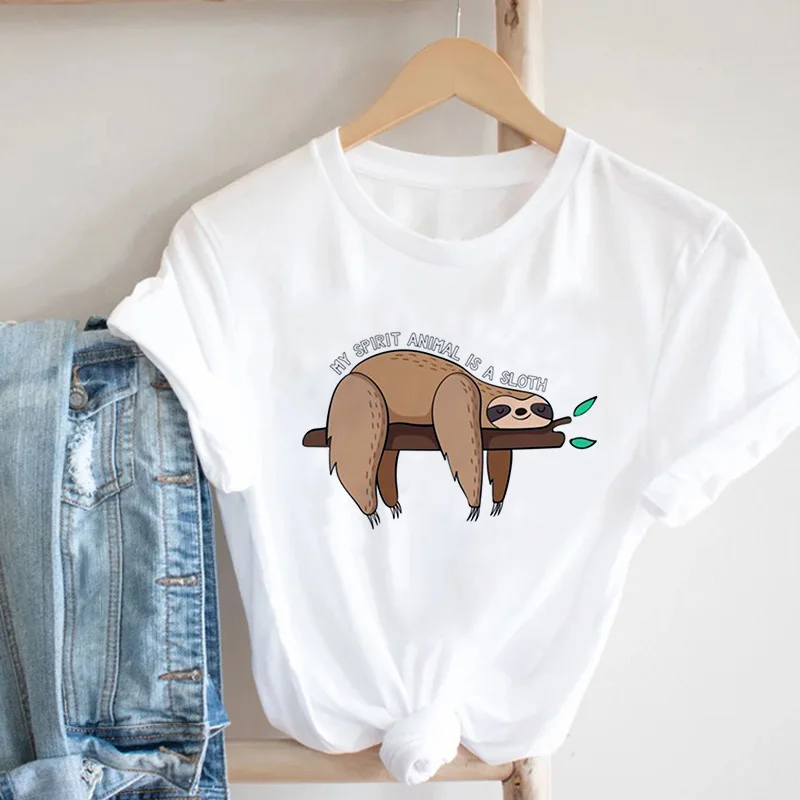 

Sloth Animal Personification Printing T-Shirts Women 2021 New Fashion Clothes Graphic Tshirt Top Lady Print Female Tee T-Shirt