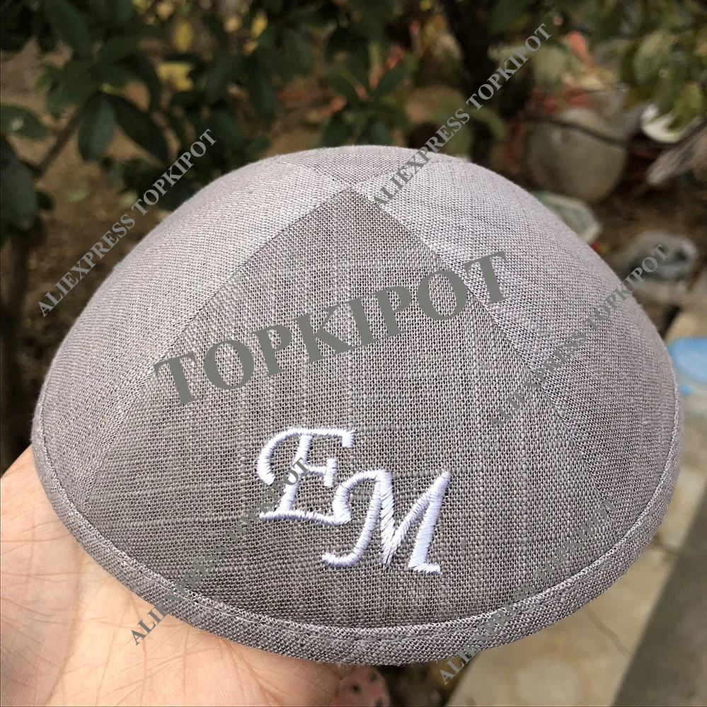Индивидуальные свадебные kippot, Еврейская Кипа, кипо, темно-серый лен kippa, кипа
