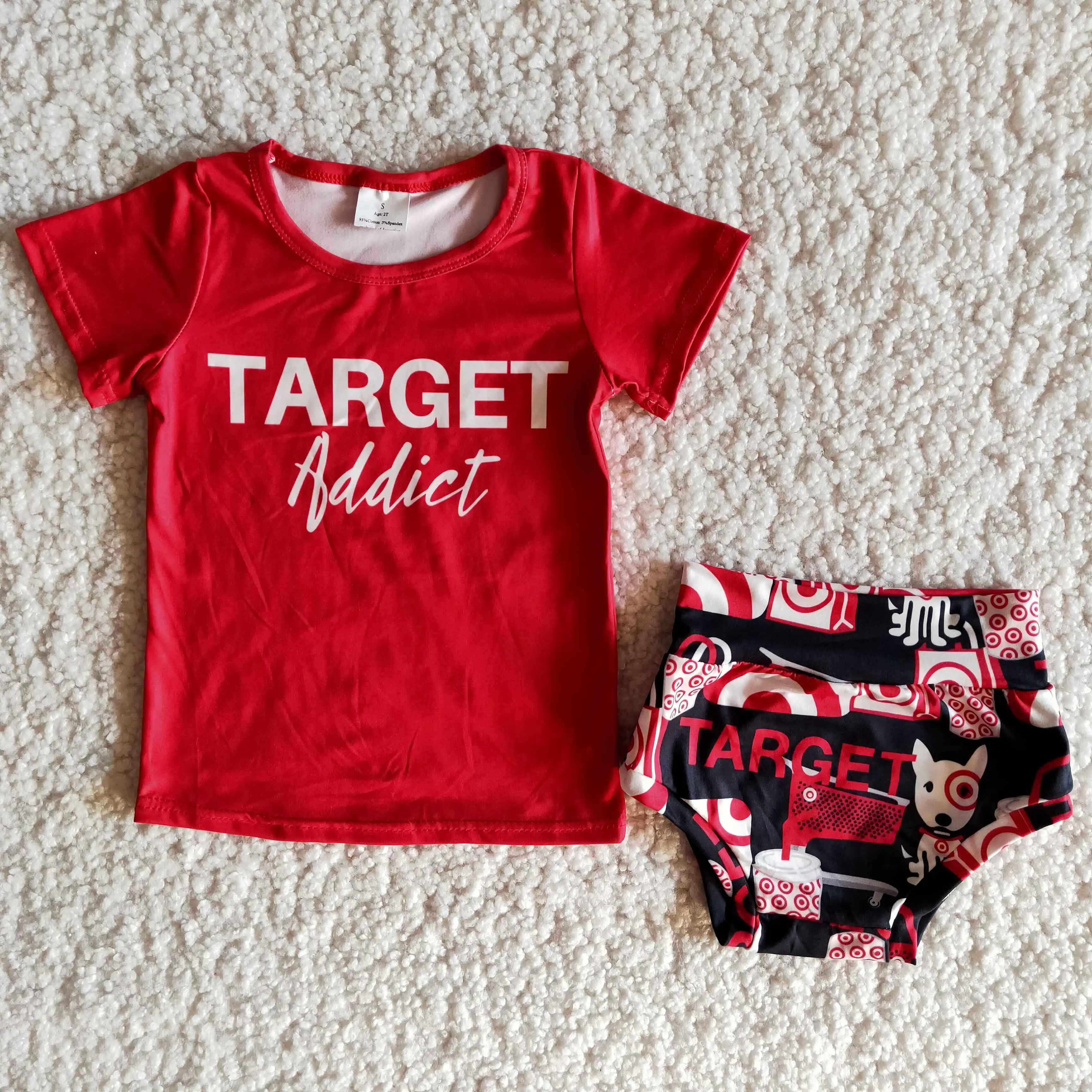 

2021 New Baby Girls Clothes Target Print Short Sleeve Briefs Pants Toddler Kids Wear