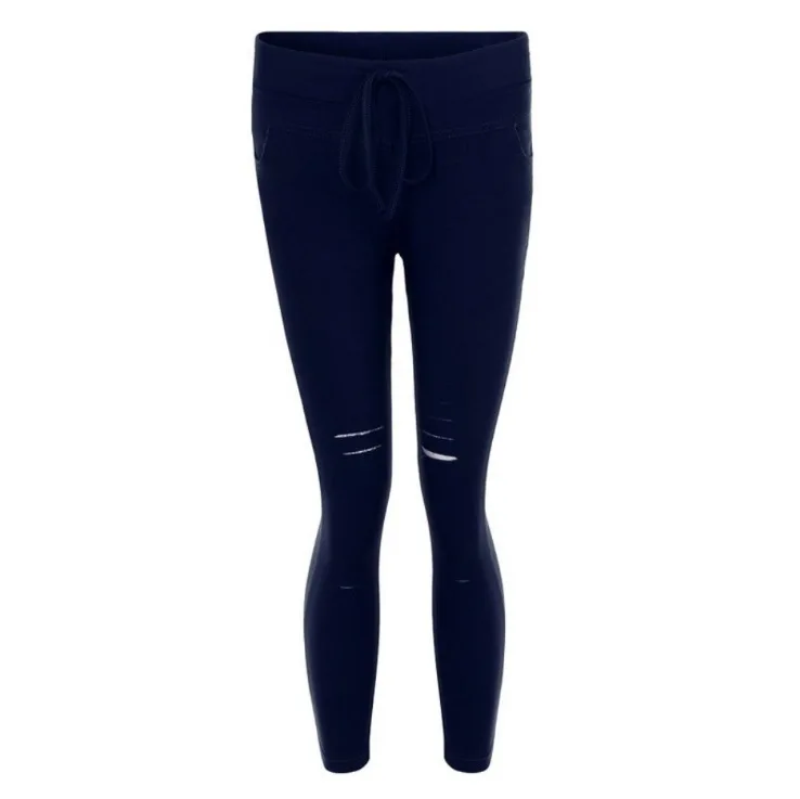 dark blue Женские брюки-карандаш с дырками, хлопок, длина по щиколотку, повседневные брюки, женские леггинсы с дырками, Стрейчевые черные рваные джинсы размера плюс - Цвет: dark blue