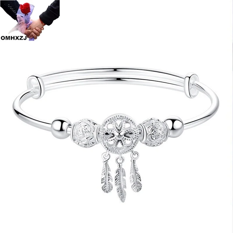 

OMHXZJ Wholesale BA176 European Fashion Woman Girl Party Birthday Wedding Gift Dream Catcher 925 Sterling Silver Bracelet Bangle