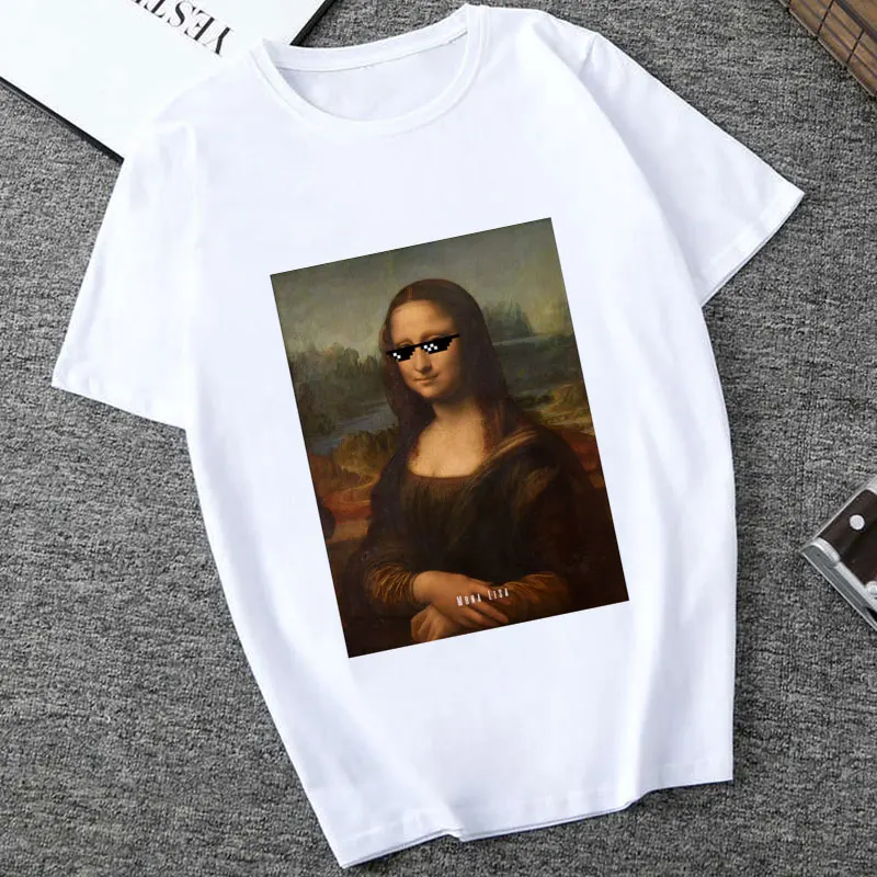 2452 Mona Lisa Spoof персональные футболки женские модные футболки Harajuku летние с коротким рукавом и круглым вырезом белые Топы Рубашки Camiseta Femina - Цвет: 2452