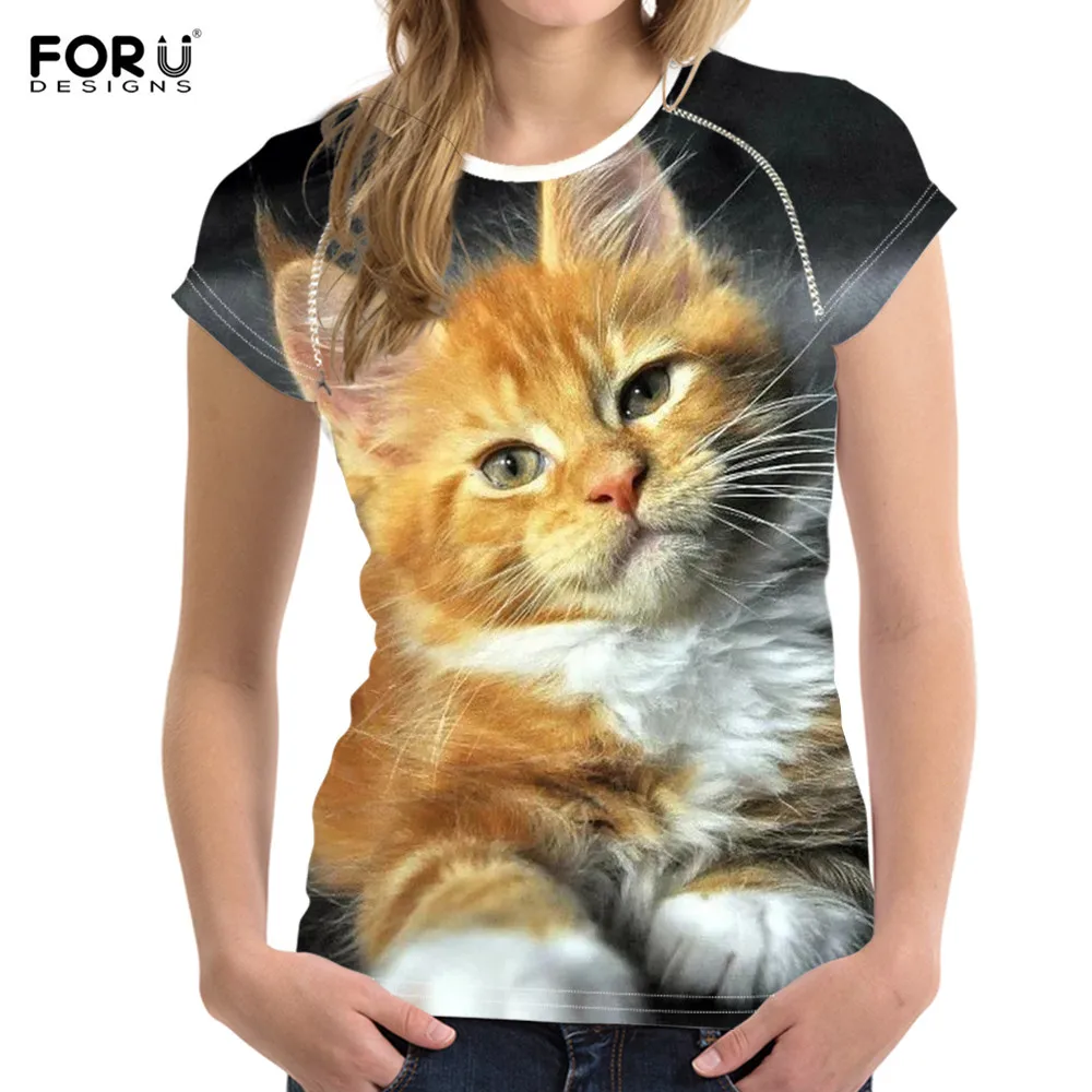 Новые модные женские футболки FORUDESIGNS топ в стиле Харадзюку с изображением кота