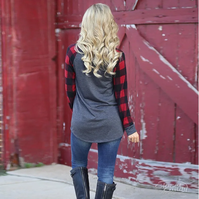 

5XL Womens Oversized Loose Big Size Fashion Plaid Casual Long Sleeved T shirts Tops New Styles 2020