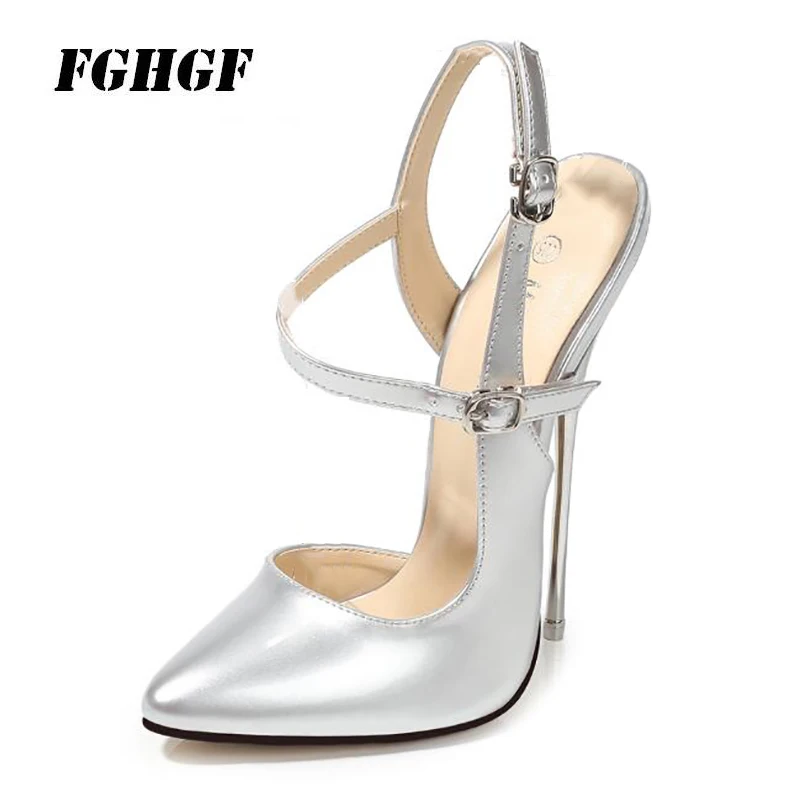 Туфли на очень высоком каблуке 16 см из тонкой стали привлекательные красные