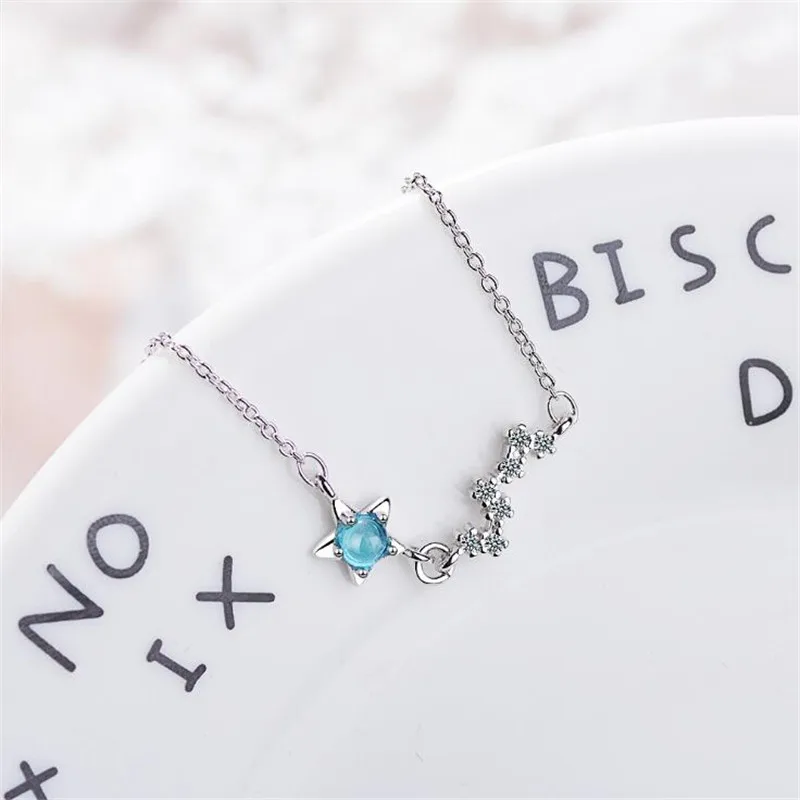 

Korean Style New Fashion Stars Personality 925 Sterling Silver Jewelry Temperament Crystal Clavicle Chain Pendant Necklaces H390