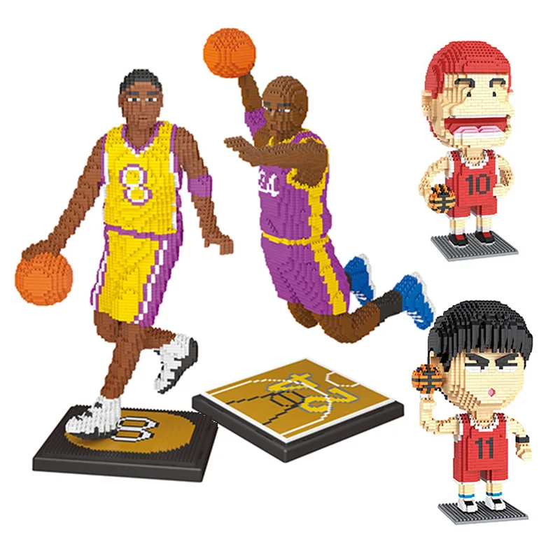 Çizgi film karakteri basketbol oyuncusu 3D Model Mini yapı taşları DIY Anime basketbol bebek çocuk oyuncak eğitici oyuncak hediye