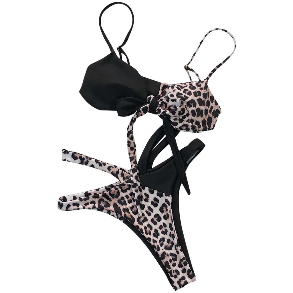 Женское Бандажное бикини с леопардовым принтом купальник пуш-ап нейлоновый