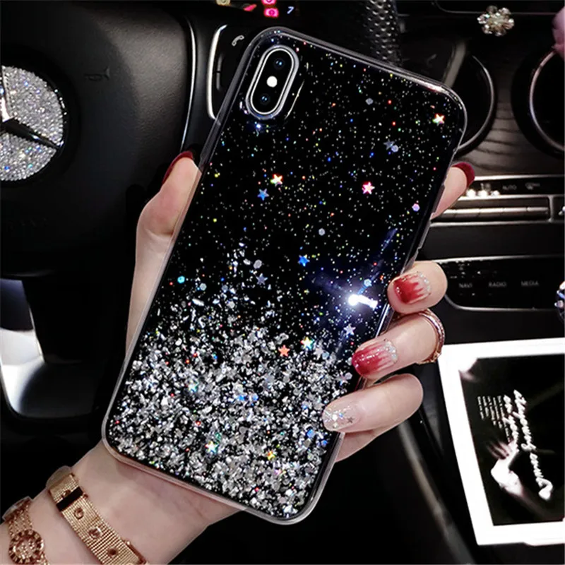 Fashion Silver Foil Star Bling Glitter Back Phone Cover For iPhone 11 Pro Max 6 6S 7 8 Plus X Xr Xs 10 Silicon Soft TPU Case |