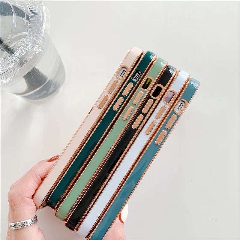 Luxury Electroplated Phone Case For iPhone 11 Pro Max 12 Mini 7 8 Plus XS Max X XR SE 2020 12 13 Smooth Lattice Shockproof Coque