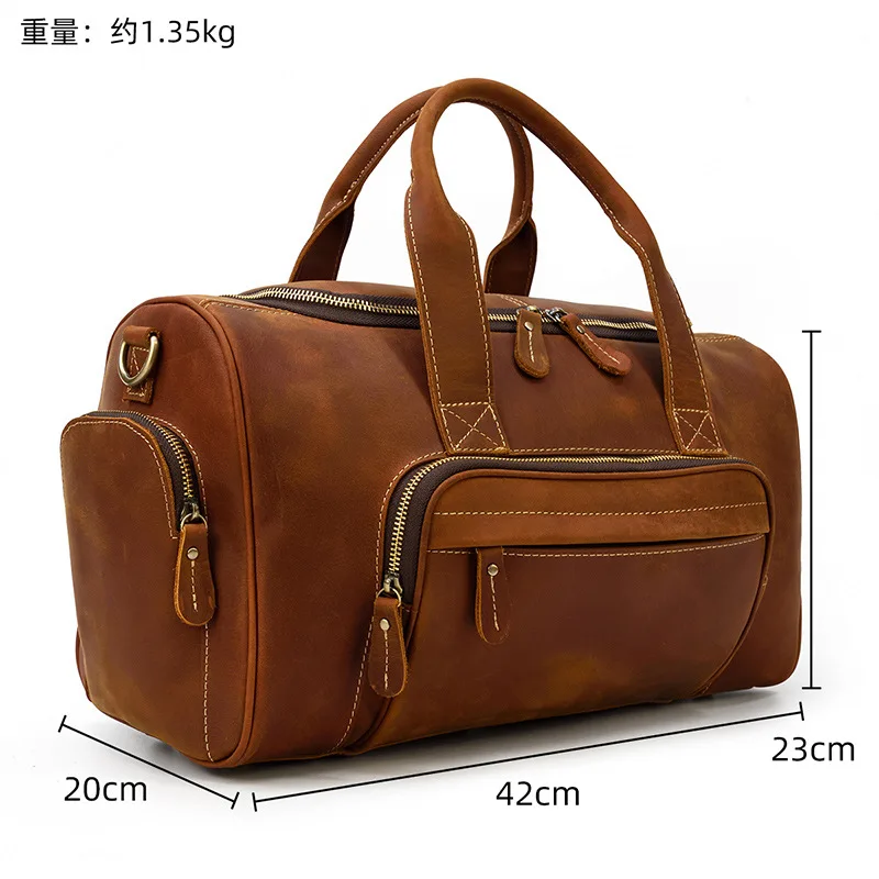 

Vintage Brown Natural Crazy Horse Leather Men's Travel Bags Durable Quality Genuine Leather Small Travel Totes