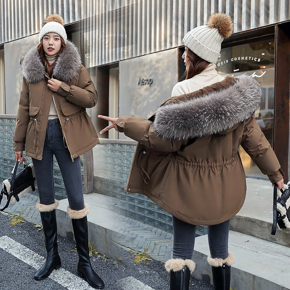 Vielleicht Winter Women Jacket Warm Cotton Padded Women Winter Coat Outwear Fur Liner Short Women Clothes With Hooded Jackets