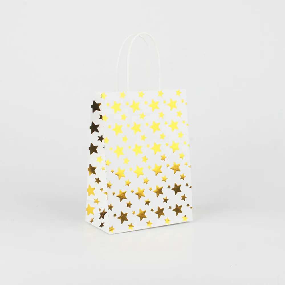 

10Pcs Star Print Kraft Paper Bag With Handles Favor Treat Wedding Party Gift Bag Gift Paper Bag Candy Cookie Packaging Bag New